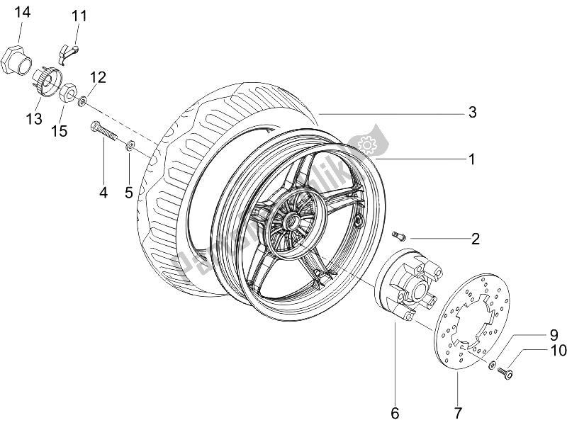 All parts for the Rear Wheel of the Piaggio NRG Power Pure JET 50 2010