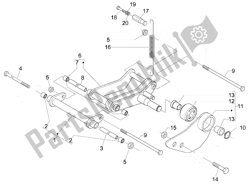 All parts for the Swinging Arm of the Piaggio FLY 100 4T 2008