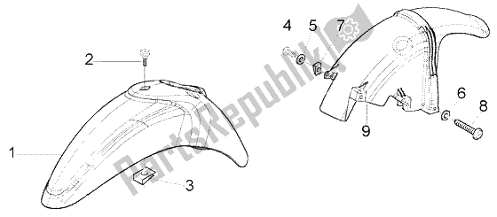 All parts for the Front And Rear Mudguard of the Piaggio Liberty 50 2T RST 2004