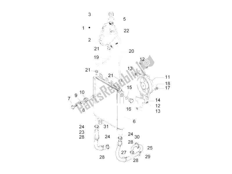 Toutes les pièces pour le Système De Refroidissement du Piaggio Beverly 300 IE Tourer E3 2009