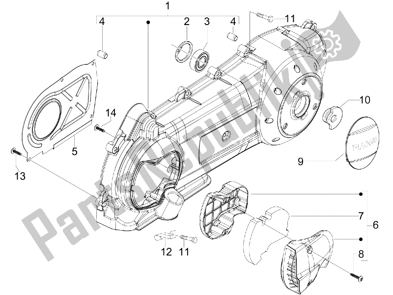 All parts for the Crankcase Cover - Crankcase Cooling of the Piaggio X7 250 IE Euro 3 2008