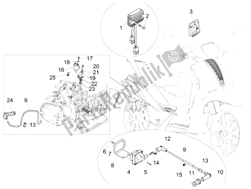 All parts for the Voltage Regulators - Electronic Control Units (ecu) - H. T. Coil of the Piaggio Liberty 125 4T 3V IE E3 2014