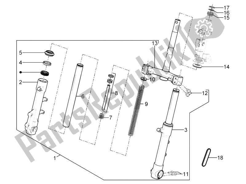 All parts for the Fork/steering Tube - Steering Bearing Unit of the Piaggio Typhoon 50 2T E2 2009