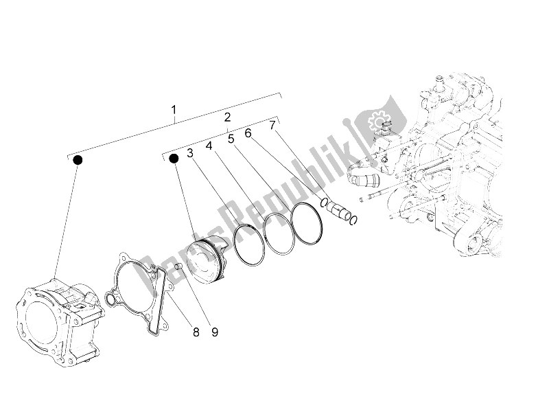 Todas las partes para Unidad De Pasador Cilindro-pistón-muñeca de Piaggio X 10 350 4T 4V I E E3 2012