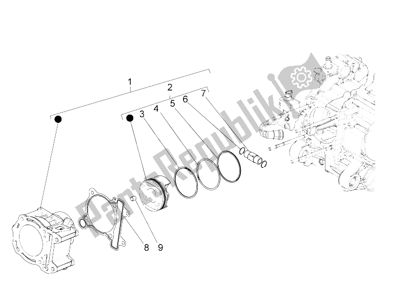 Tutte le parti per il Unità Perno Cilindro Pistone-polso del Piaggio X 10 350 4T 4V I E E3 2012