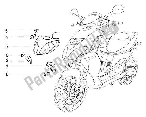 Alle onderdelen voor de Koplamp Voorste Knipperlicht Lamp van de Piaggio NRG Power Purejet 50 2005