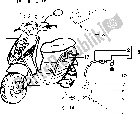 Alle onderdelen voor de Elektrische Apparaten (2) van de Piaggio ZIP SP 50 1996 Alle onderdelen voor de Elektrische Apparaten (2) van de Piaggio ZIP SP 50 1996