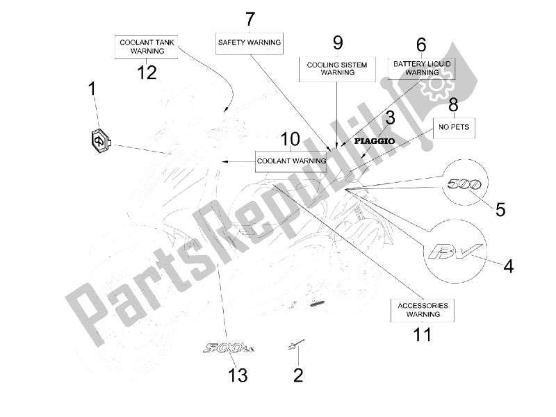 Todas las partes para Placas - Emblemas de Piaggio BV 500 USA 2008