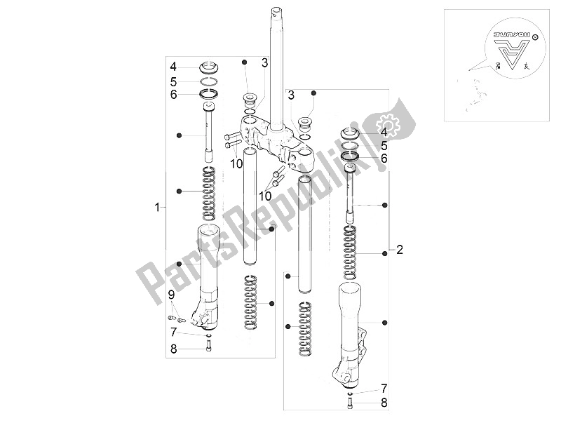 Todas as partes de Componentes Do Garfo (mingxing) do Piaggio Beverly 300 IE ABS E4 EU 2016