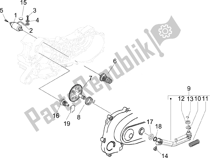 Toutes les pièces pour le Stater - Démarreur électrique du Piaggio Liberty 50 4T PTT B NL 2007