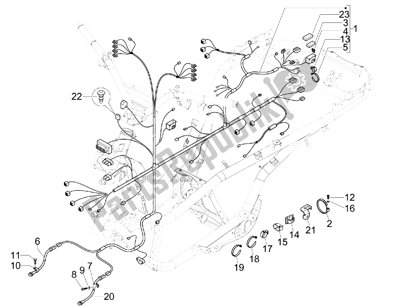 All parts for the Main Cable Harness of the Piaggio MP3 400 IE USA 2007