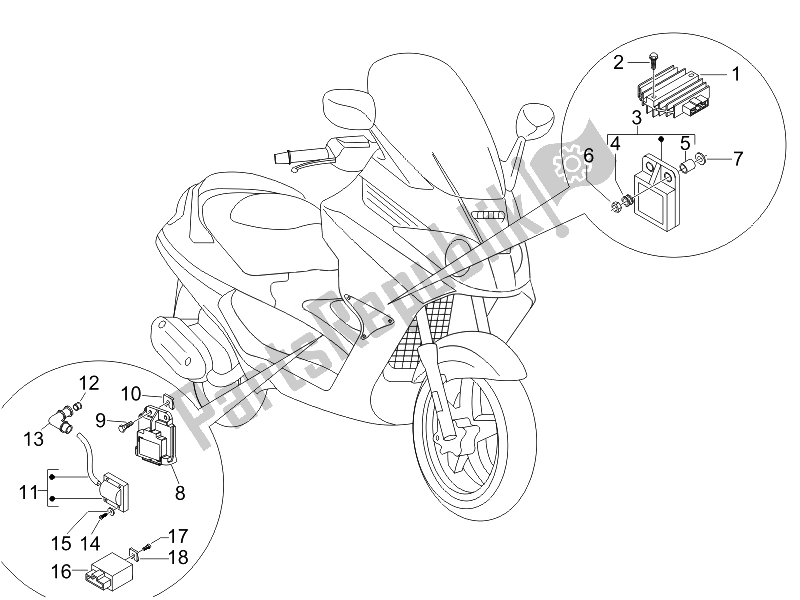 Todas las partes para Reguladores De Voltaje - Unidades De Control Electrónico (ecu) - H. T. Bobina de Piaggio X8 125 Premium Euro 3 UK 2007
