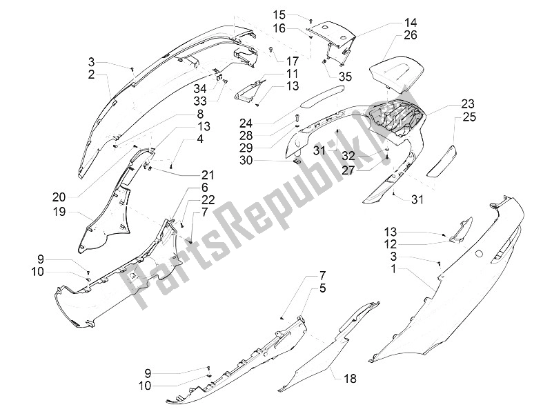 Todas las partes para Cubierta Lateral - Alerón de Piaggio MP3 300 IE E4 LT Business Sport ABS EU 2016