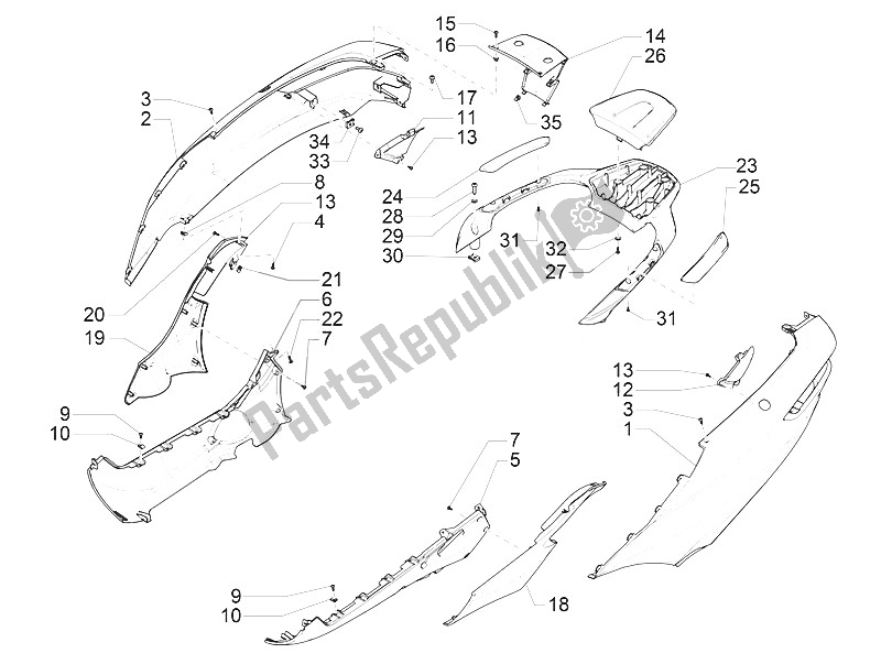 Todas las partes para Cubierta Lateral - Alerón de Piaggio MP3 500 LT E4 Sport Business EU 2016