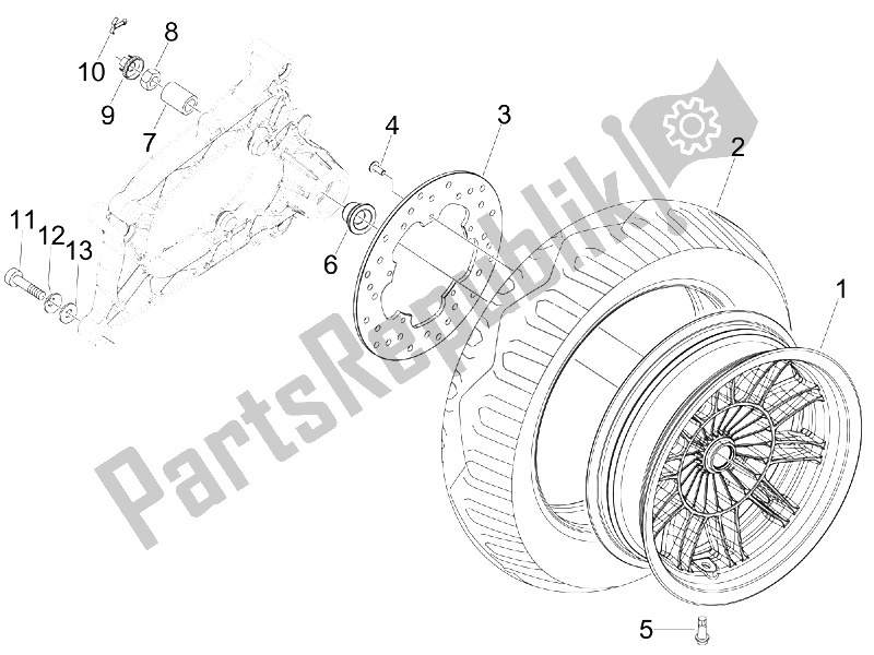 All parts for the Rear Wheel of the Piaggio MP3 125 2006