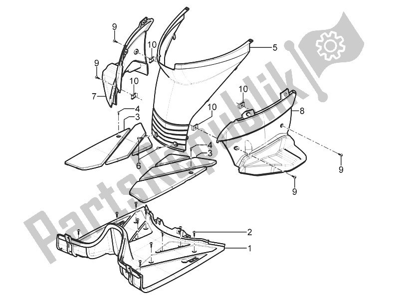 All parts for the Central Cover - Footrests of the Piaggio Typhoon 50 2T E2 2011