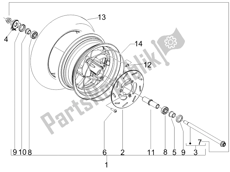 All parts for the Front Wheel of the Piaggio Typhoon 50 Serie Speciale 2007