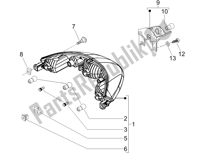 Alle onderdelen voor de Achterlichten - Richtingaanwijzers van de Piaggio Beverly 250 Cruiser E3 2007