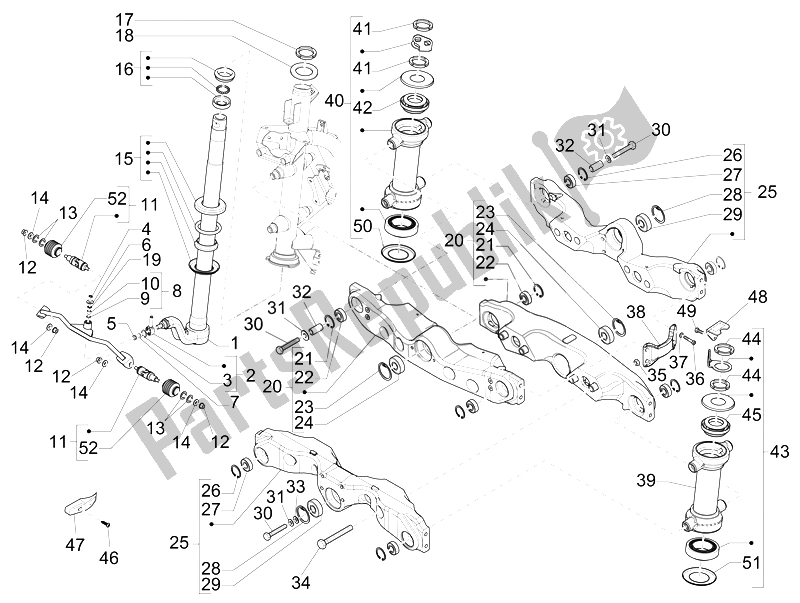Alle onderdelen voor de Vork / Stuurbuis - Stuurlagereenheid van de Piaggio MP3 500 LT Sport 2014