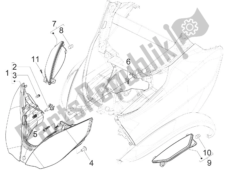 All parts for the Front Headlamps - Turn Signal Lamps of the Piaggio MP3 300 IE Touring 2011