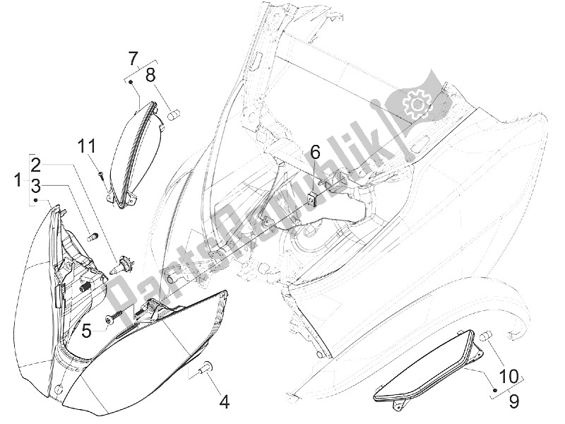 All parts for the Front Headlamps - Turn Signal Lamps of the Piaggio MP3 400 RL Touring 2011