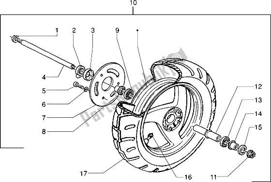 All parts for the Front Wheel of the Piaggio NRG MC2 50 1996