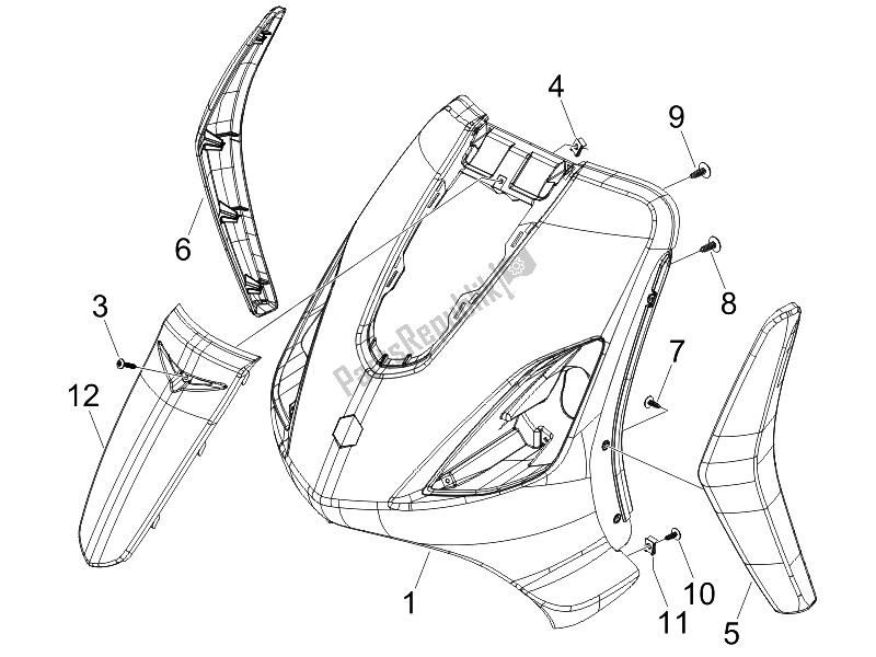 Tutte le parti per il Scudo Anteriore del Piaggio FLY 125 4T E3 2007