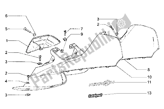 Tutte le parti per il Pannelli Laterali Superiori del Piaggio Hexagon LX 125 1998