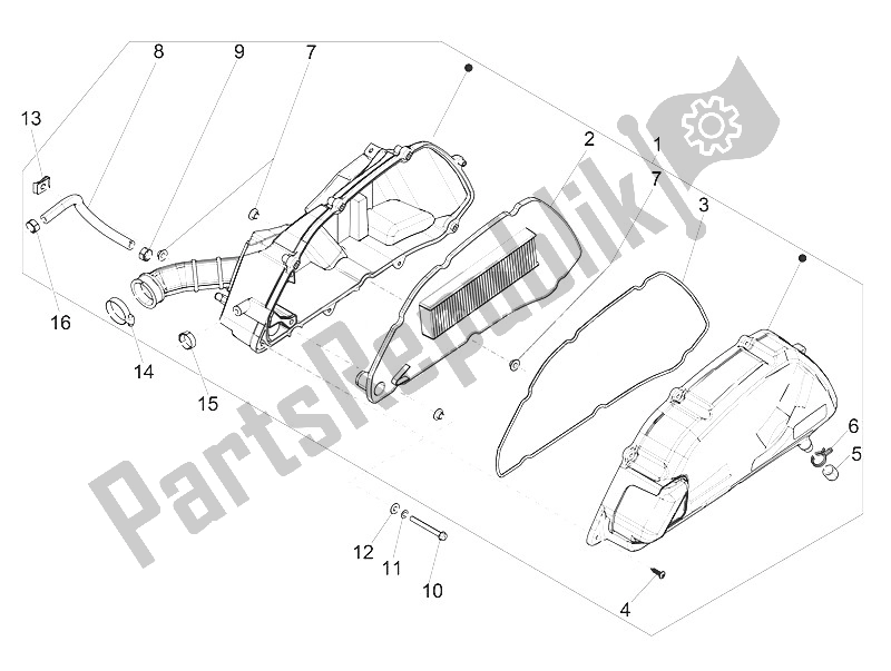 Alle onderdelen voor de Luchtfilter van de Piaggio Medley 150 4T IE ABS EU 2016