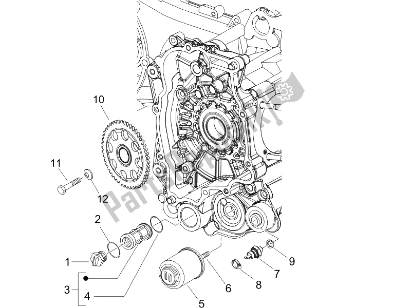 Toutes les pièces pour le Couvercle Magnéto Volant Moteur - Filtre à Huile (2) du Piaggio FLY 150 4T USA 2007