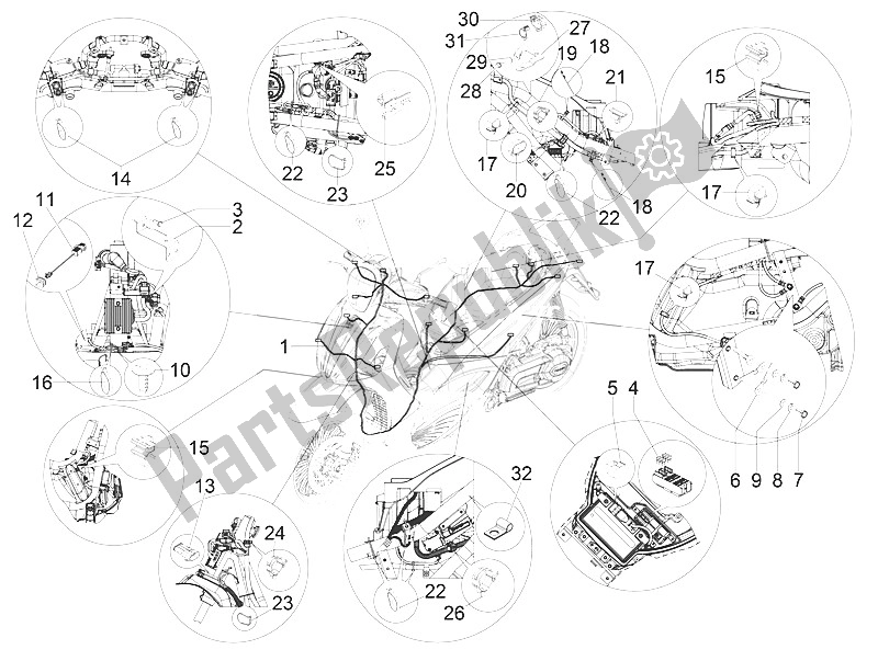 All parts for the Main Cable Harness of the Piaggio Beverly 300 IE ABS E4 EU 2016