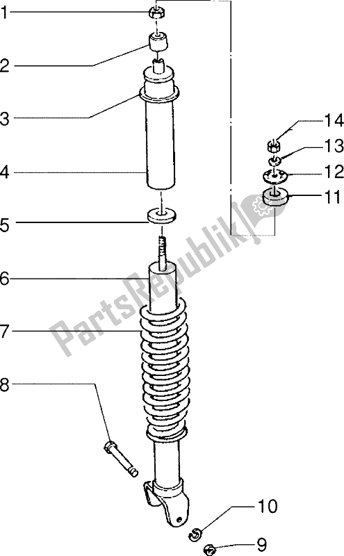 All parts for the Rear Damper of the Piaggio Skipper 125 1995