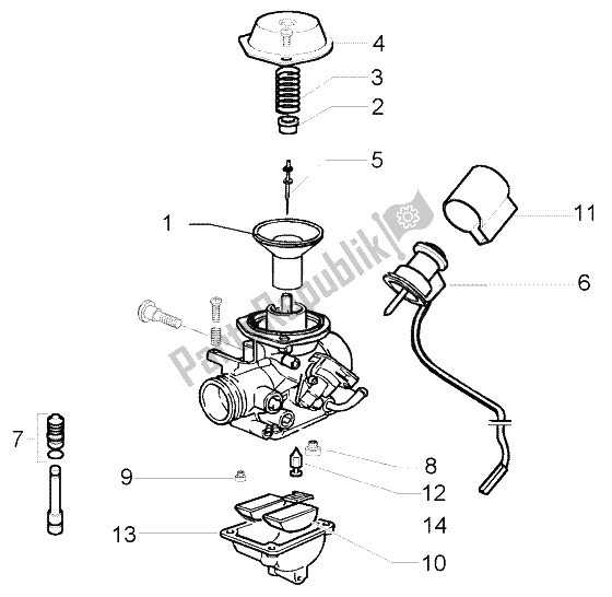 All parts for the Carburettor (2) of the Piaggio FLY 150 4T 2004