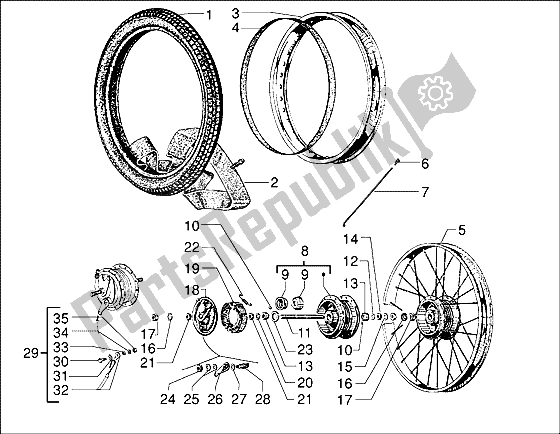 Alle onderdelen voor de Voorwiel van de Piaggio Ciao M Y 99 1995