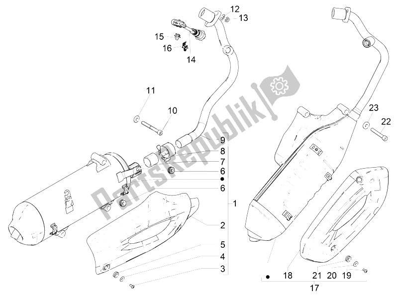 Toutes les pièces pour le Silencieux du Piaggio Liberty 125 Iget 4T 3V IE ABS EU 2015