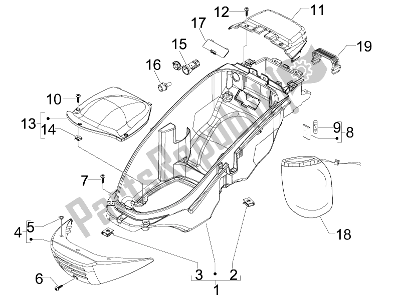 Toutes les pièces pour le Logement De Casque - Sous La Selle du Piaggio Beverly 250 Tourer E3 2007