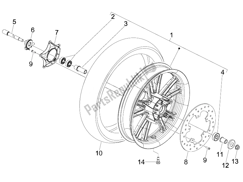 All parts for the Front Wheel of the Piaggio Beverly 125 Tourer E3 2007