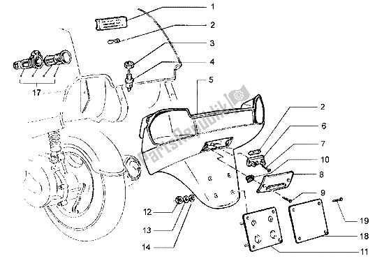 Toutes les pièces pour le Support De Plaque D'immatriculation Et Lampe De Compartiment De Boîtier du Piaggio Hexagon LX 125 1998