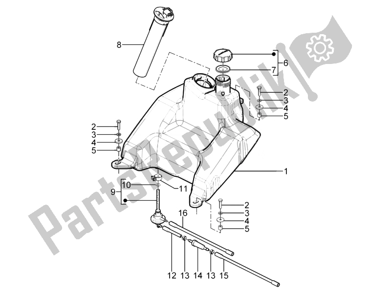 Toutes les pièces pour le Réservoir D'essence du Piaggio Typhoon 125 4T 2V E3 2010