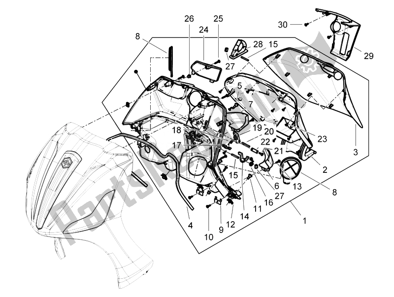 Todas las partes para Guantera Frontal - Panel De Rodilleras de Piaggio Beverly 300 RST S 4T 4V IE E3 2010