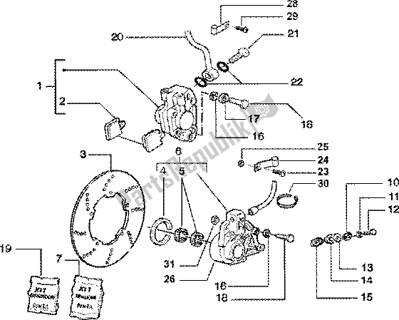 Toutes les pièces pour le étrier De Frein à Disque du Piaggio ZIP 125 4T 2000