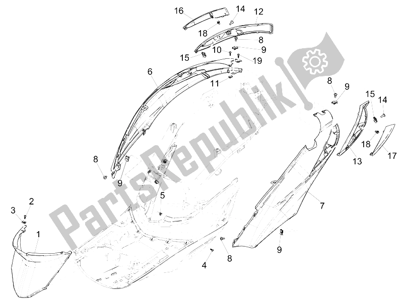 All parts for the Side Cover - Spoiler of the Piaggio Liberty 50 Iget 4T 3V EU 2015