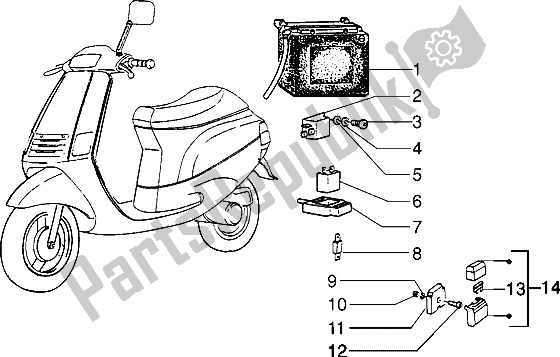 Todas las partes para Dispositivos Eléctricos (3) de Piaggio ZIP Freno A Disco 50 1995