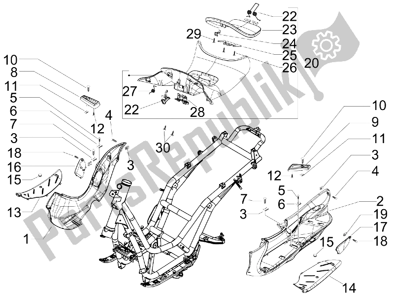 All parts for the Central Cover - Footrests of the Piaggio BV 500 Tourer USA 2008