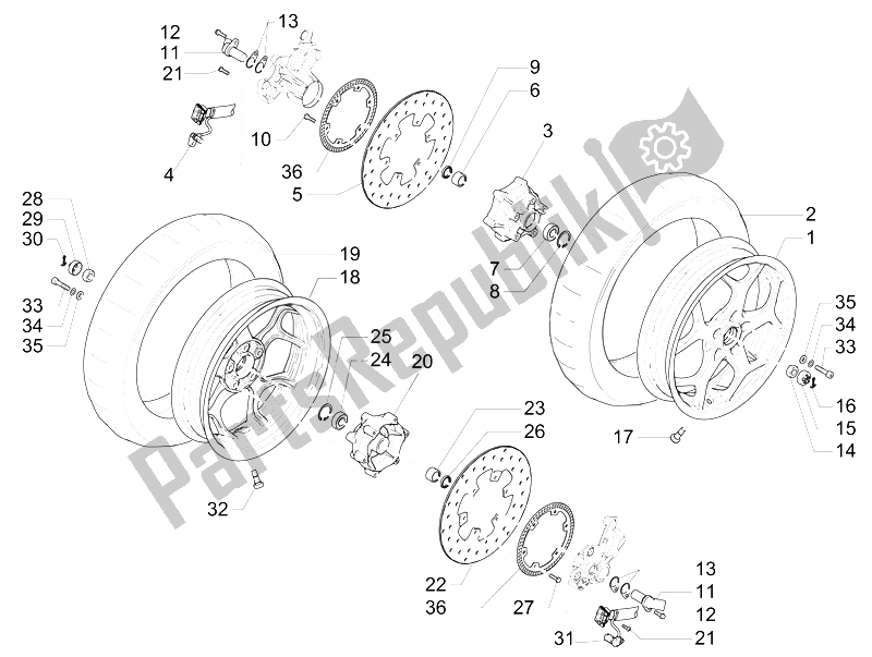 Todas las partes para Rueda Delantera de Piaggio MP3 500 Sport ABS USA 2015