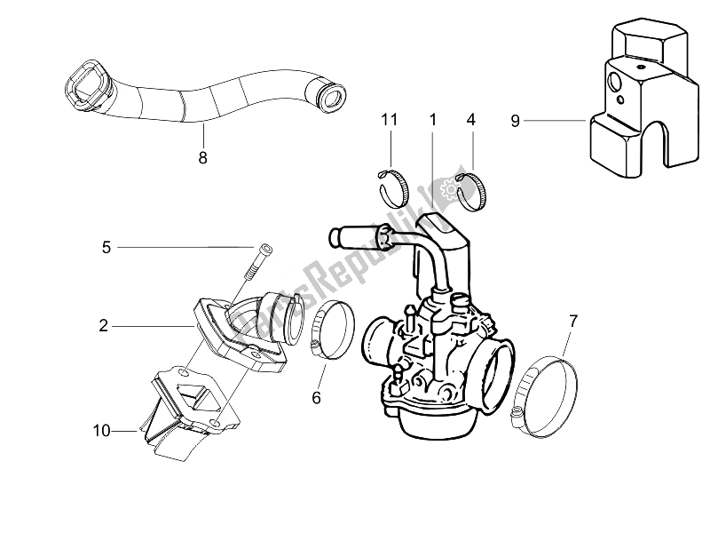 Toutes les pièces pour le Carburateur, Montage - Tuyau Union du Piaggio Typhoon 50 Serie Speciale 2007