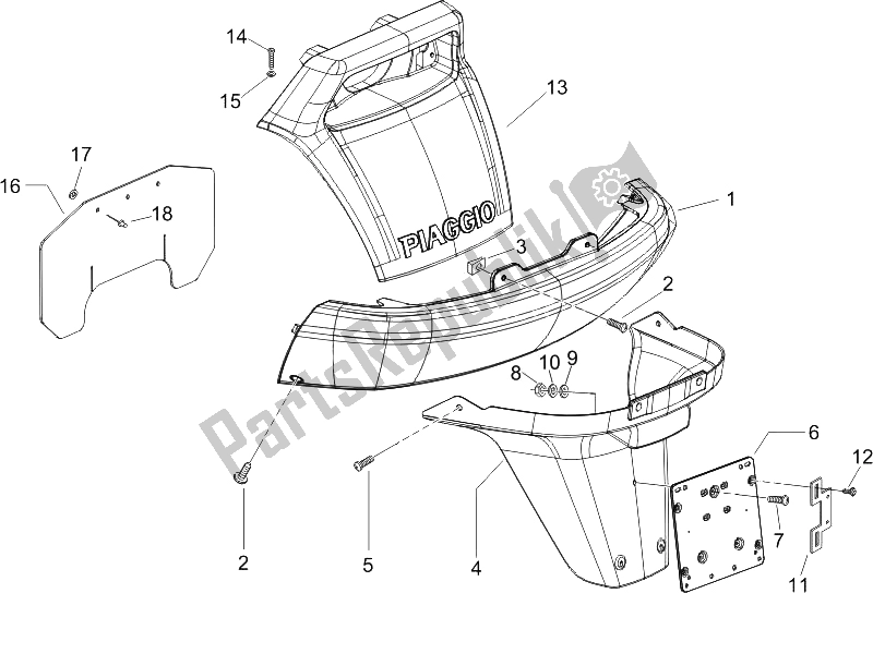 All parts for the Rear Cover - Splash Guard of the Piaggio X9 250 Evolution 2006