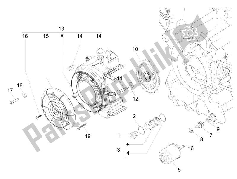 Alle onderdelen voor de Vliegwiel Magneto Deksel - Oliefilter van de Piaggio Liberty 125 4T 2V IE PTT I 2012