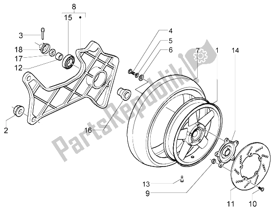 All parts for the Rear Wheel of the Piaggio X9 500 Evolution ABS 2004