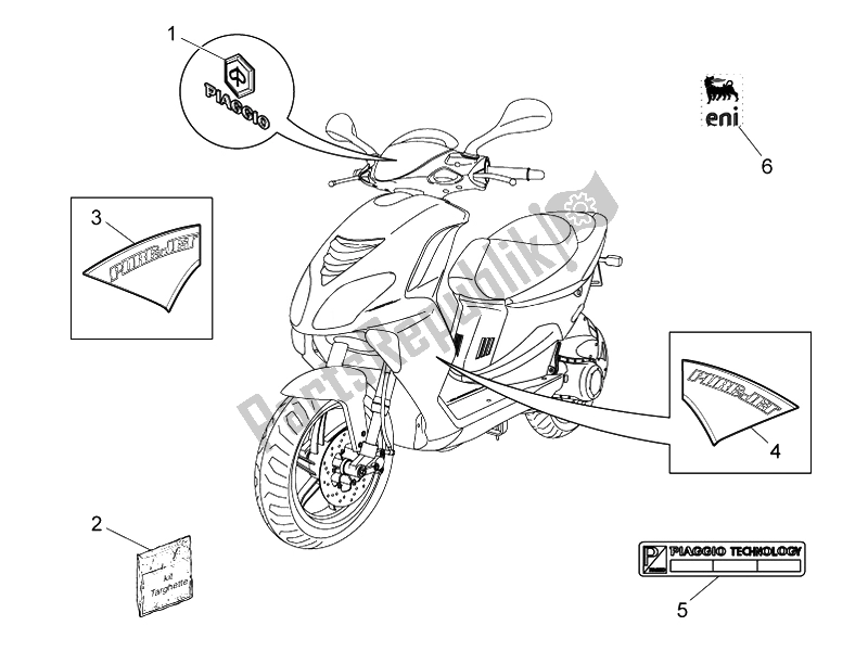 All parts for the Plates - Emblems of the Piaggio NRG Power Pure JET 50 2010
